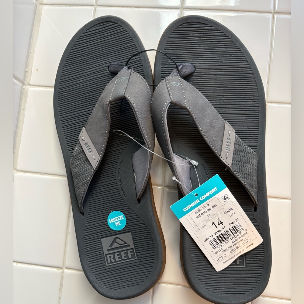 NWT Mens Reef Santa Ana Flip Flops Cushion Comfort Gray Size 14
